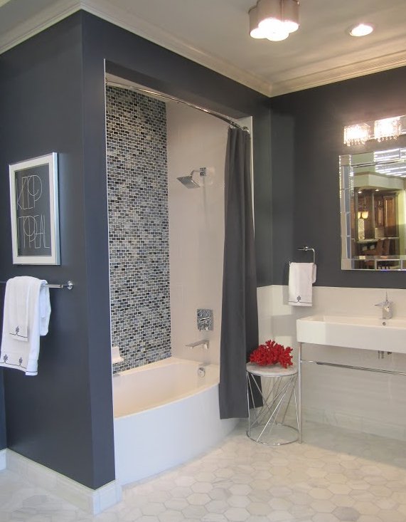 Interior Painting-Concord NC-Bathroom Painted Walls in Gray and White Trim-Color World of Charlotte