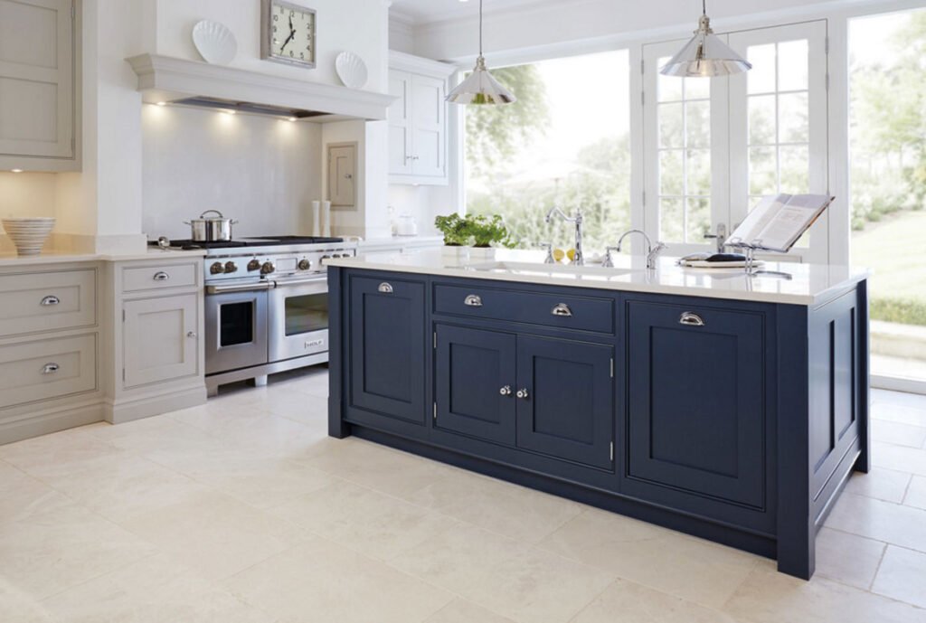 Cabinet Painting-Charlotte, NC-Dark blue island cabinets-Color World Painting of Charlotte