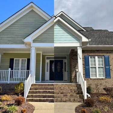 Before After Exterior Painting Kannaspolis NC Mint Green White Trim Blue Shutters Color World Painting Charlotte